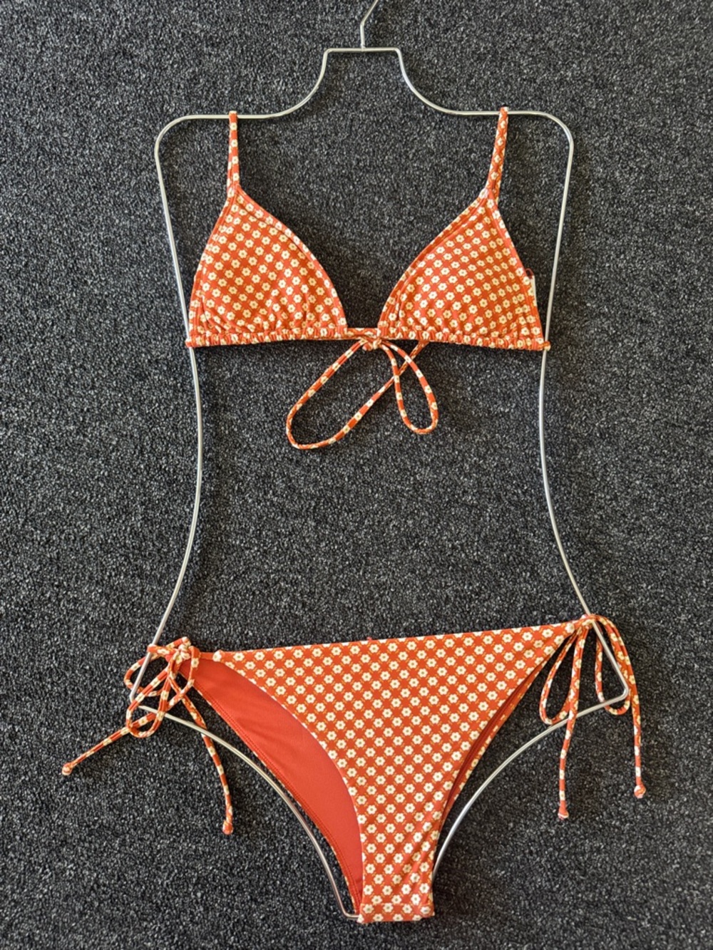 Orange Floral Tie-Side Triangle Bikini Set